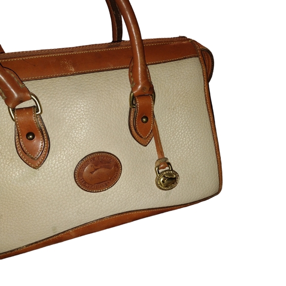 Vintage 1995 Dooney & Bourke Cream/Brown Pebble Leather Handbag Satchel - Picture 9 of 15